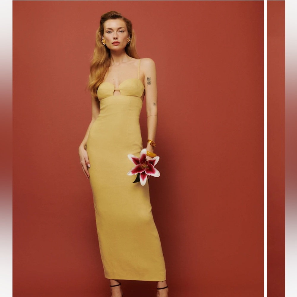 Reformation Yellow Midi Slip Dress